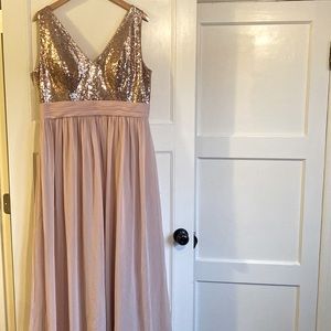 Bridesmaid dress with rose gold sequin too and light dust pink tulle style skirt